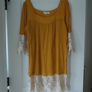 1XL mustard tunic/dress with crochet trim